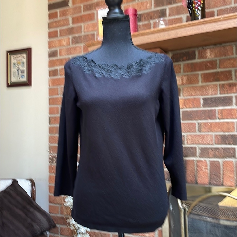 Black 3/4 sleeve sweater with black lace trim